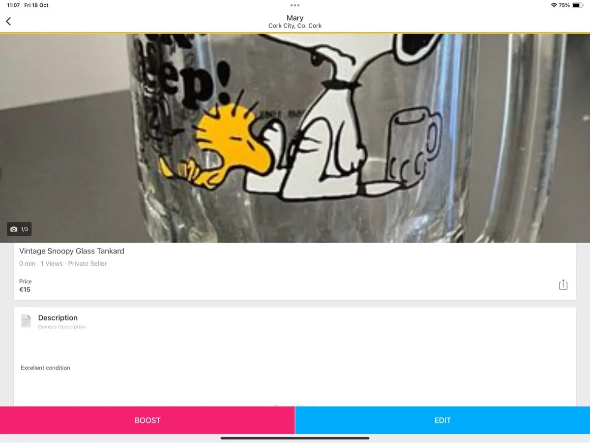 Vintage 1965 Snoopy Glass Tankard - Image 4