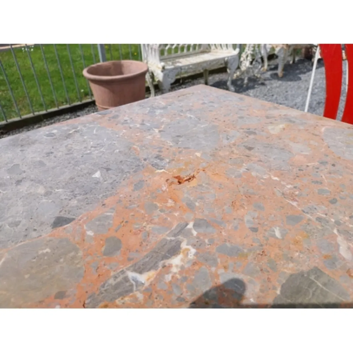 Butchers wrought iron table with marble top - Image 2