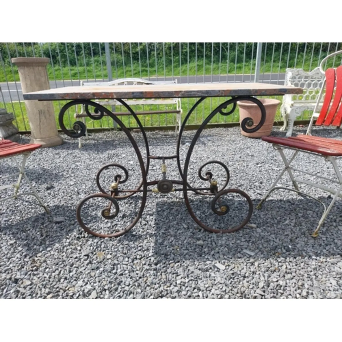 Butchers wrought iron table with marble top - Image 1
