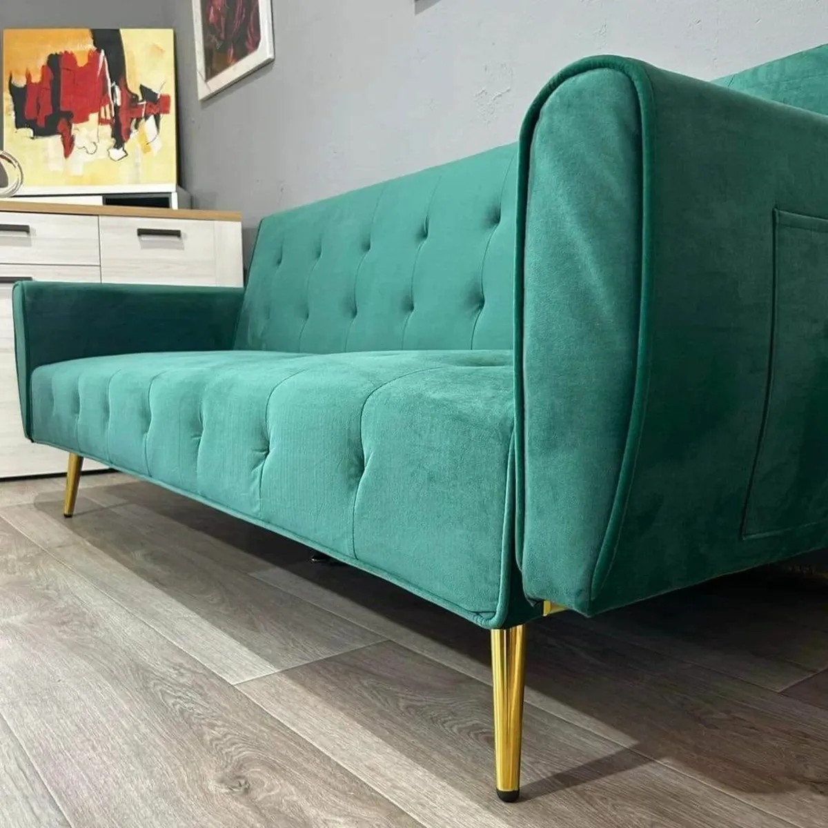 Luxury Velvet Sofa Bed with Golden Legs green - Image 4