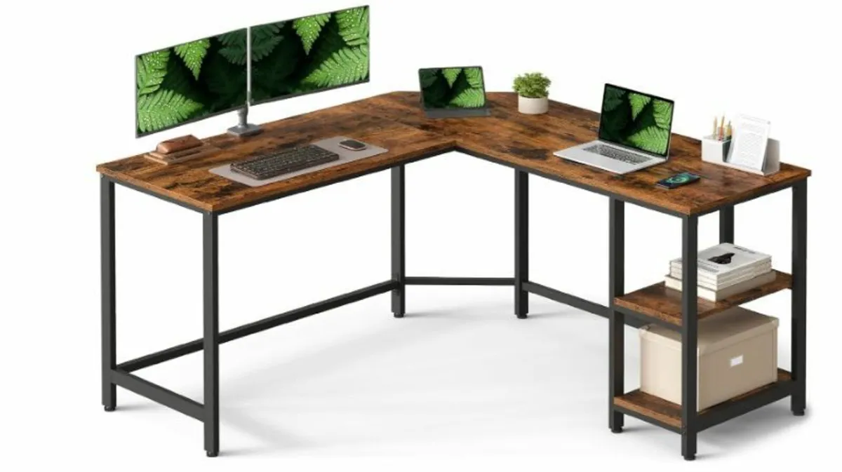 L-Shaped Computer Desk, Corner Desk with 2 Shelves - Image 1
