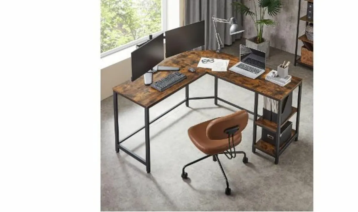 L-Shaped Computer Desk, Corner Desk with 2 Shelves - Image 2