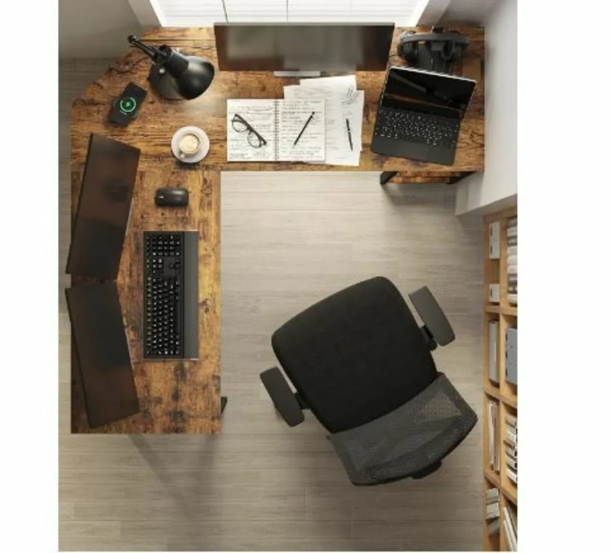 L-Shaped Computer Desk, Corner Desk with 2 Shelves - Image 4