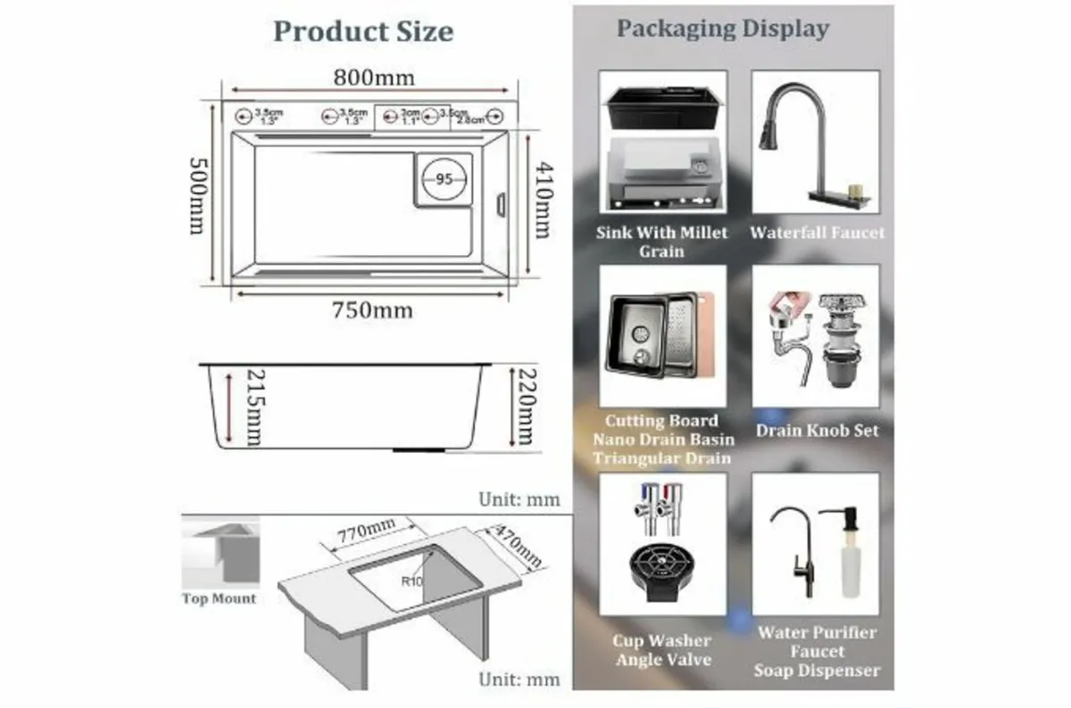 50 cm Wide Kitchen Sink, Stainless Steel - Image 4