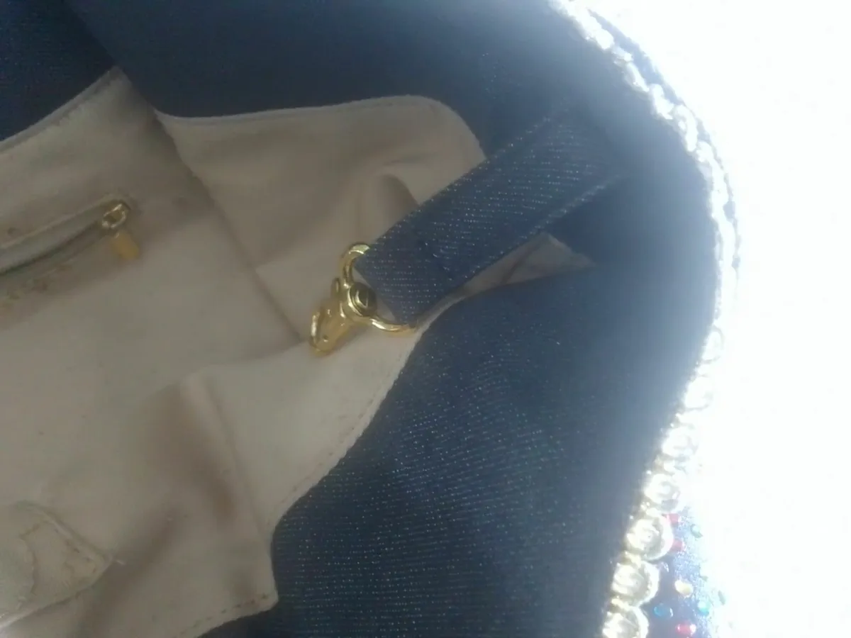 VINTAGE VELIKOKO EMBELLISHED DENIM SACK BAG - Image 4