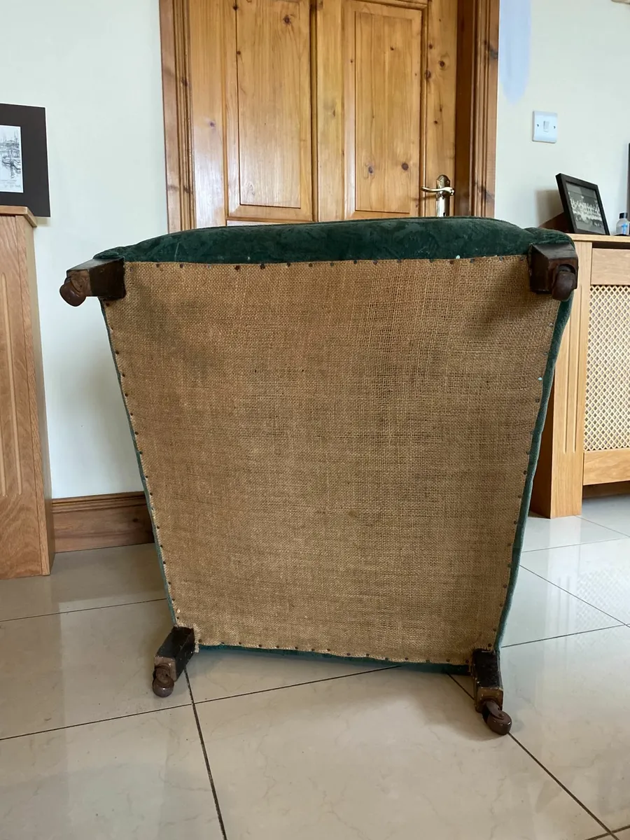 Mid century upholstered armchair, ceramic castors. - Image 2