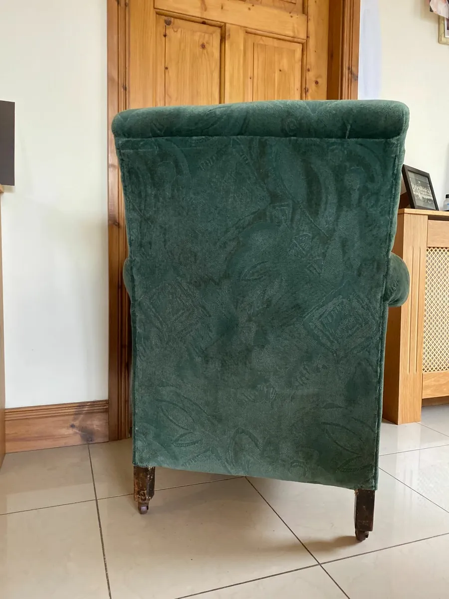 Mid century upholstered armchair, ceramic castors. - Image 4