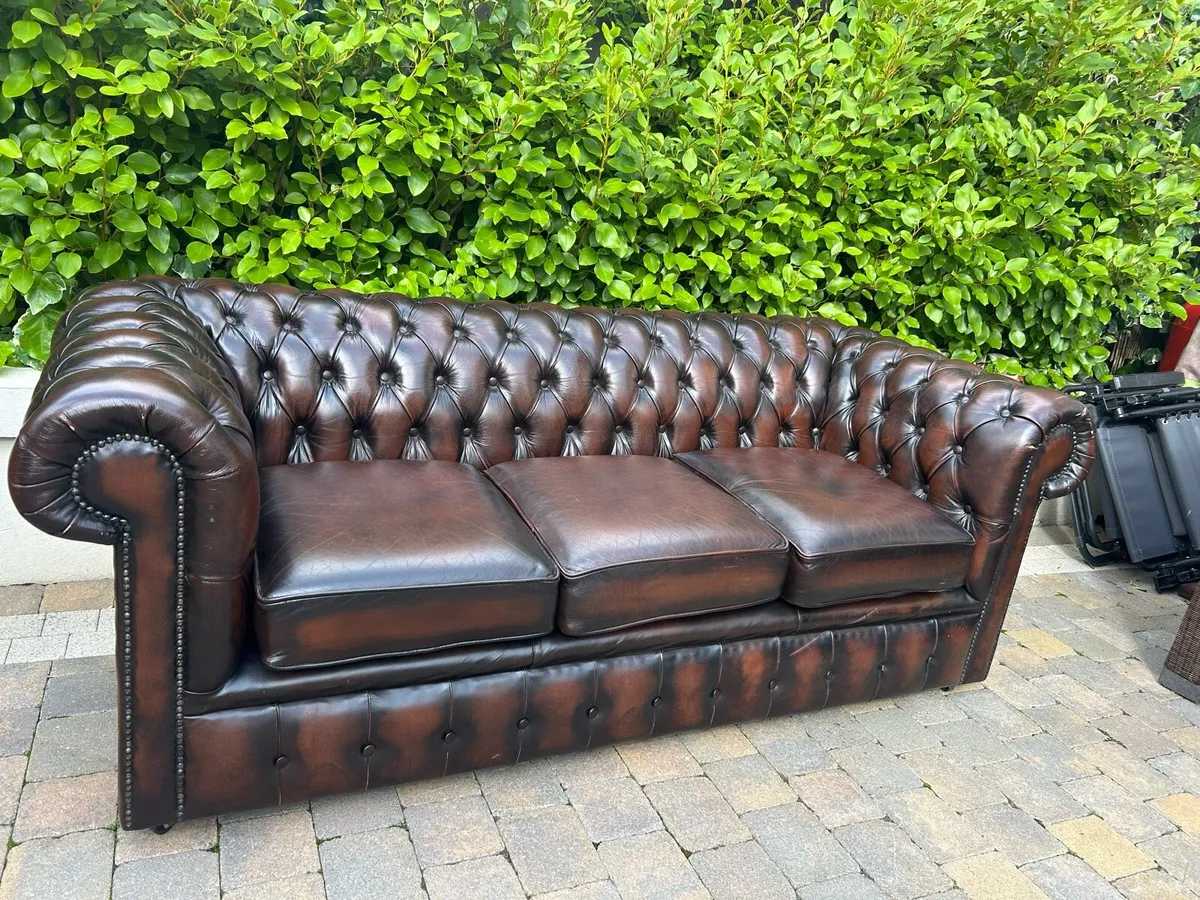 Chestnut brown 3 seater chesterfield sofa - Image 2