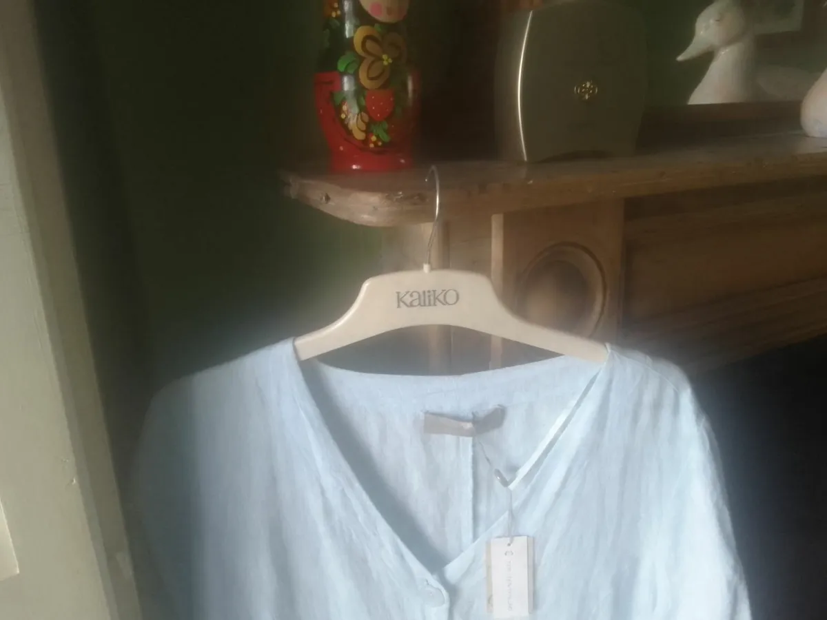 PAUL COSTELLOE PALE BLUE LINEN  MIDI DRESS LGE NEW - Image 3
