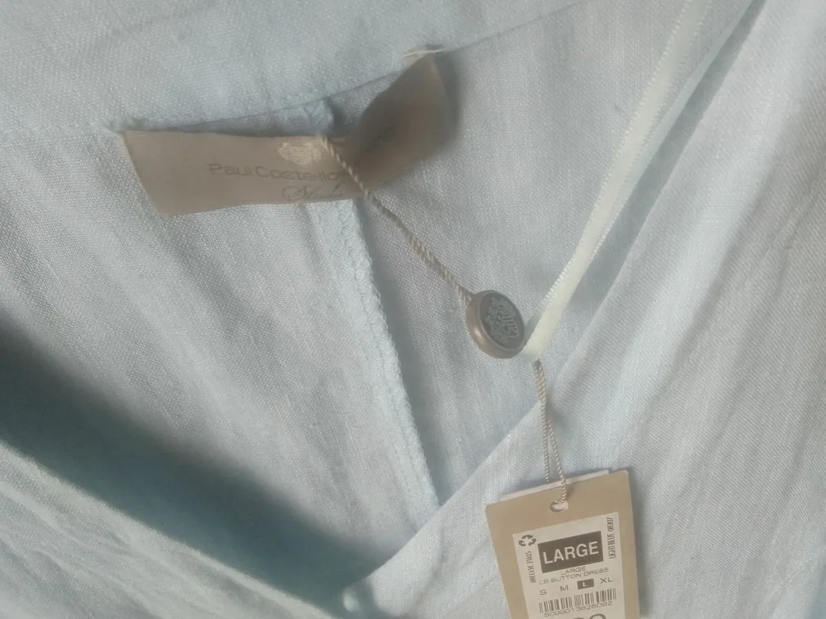 PAUL COSTELLOE PALE BLUE LINEN  MIDI DRESS LGE NEW - Image 4