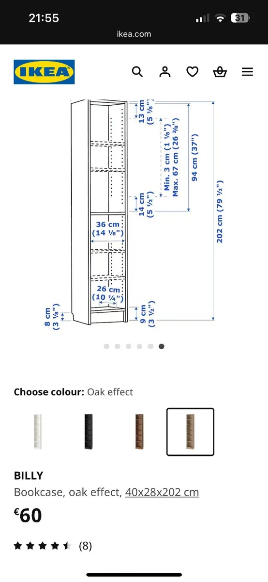 Billy bookcase oak with door - Image 2