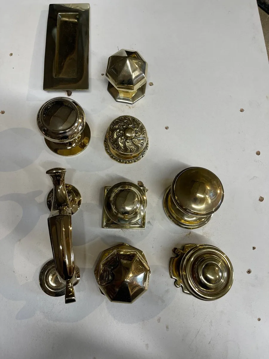 Handles, door knocker and letter plate