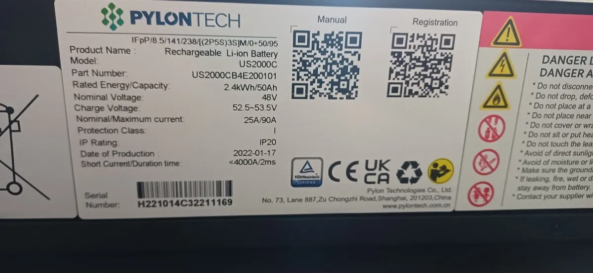 PylonTech 2.4kw Solar Battery and cabinet - Image 3