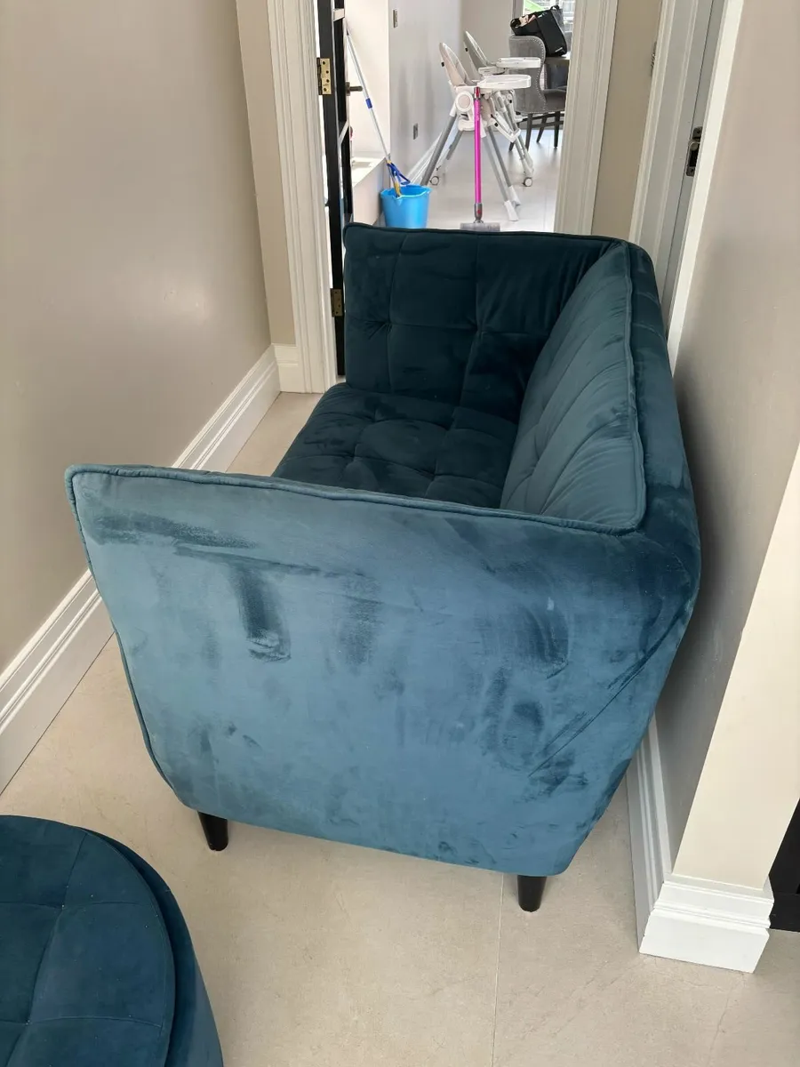 Dark Blue 2 seater couch and matching footstool - Image 2