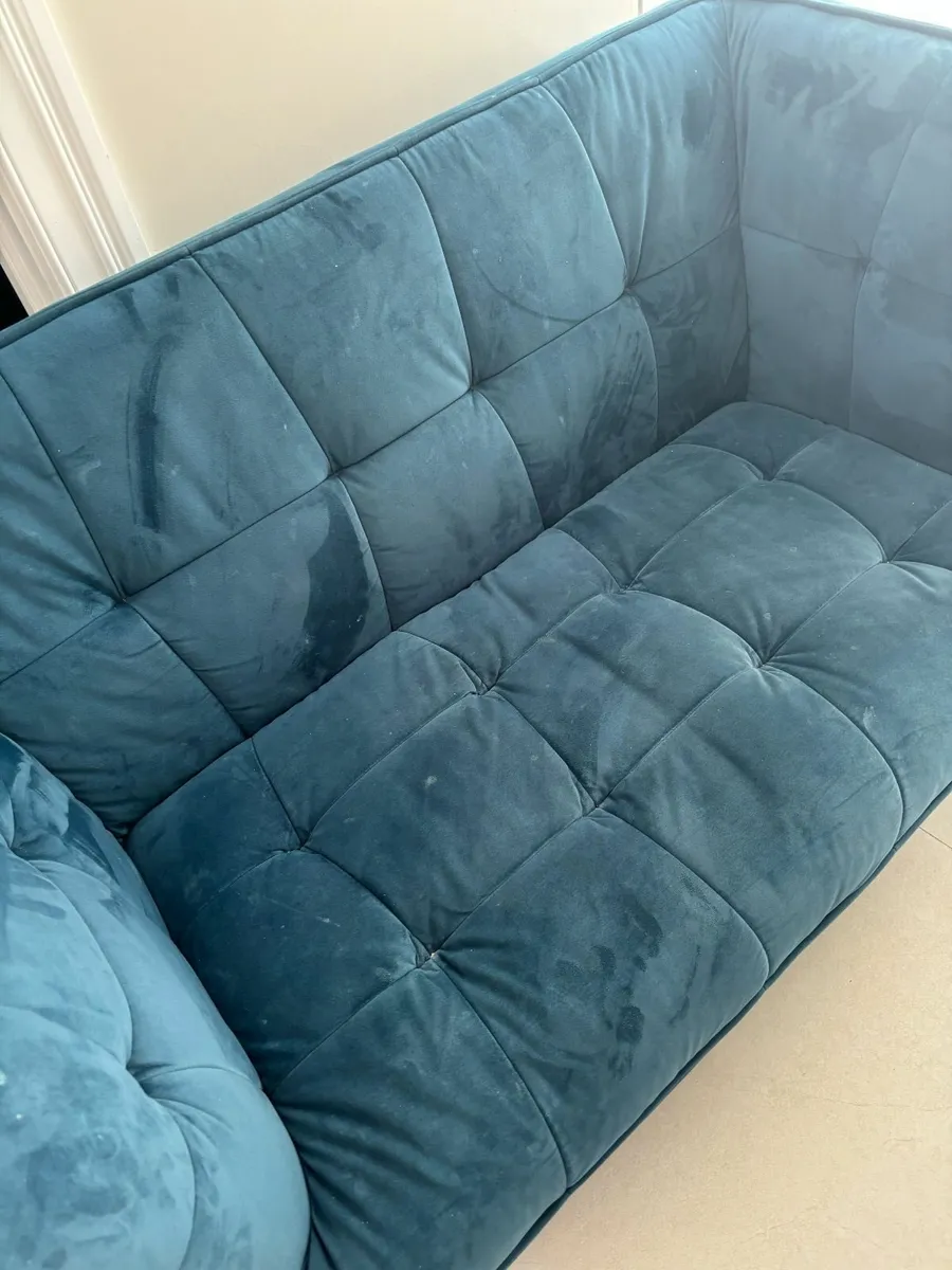 Dark Blue 2 seater couch and matching footstool - Image 4