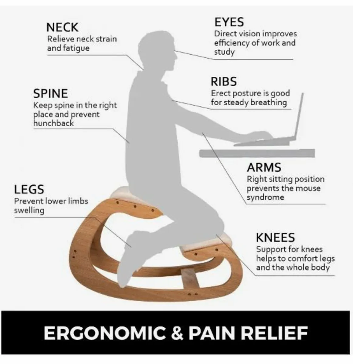 Ergonomic Kneeling Chair 99.8 kg Load - Image 4