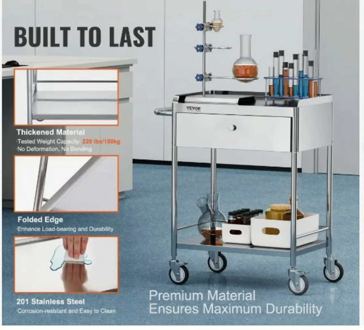 Medical Cart, 2 Layers Stainless Steel - Image 2