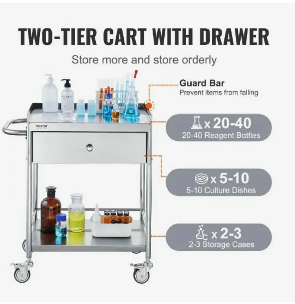 Medical Cart, 2 Layers Stainless Steel - Image 4