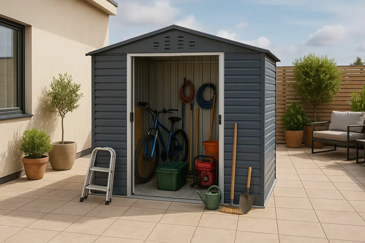 Alpine 8×6 Anthracite Grey Steel Garden Sheds - Image 1