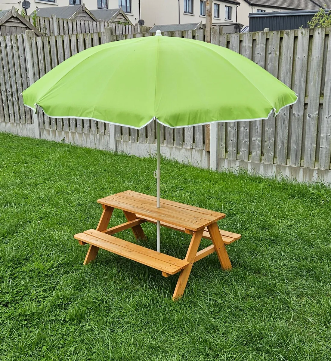 Wooden Kids Picnic Table and Parasol - Image 1