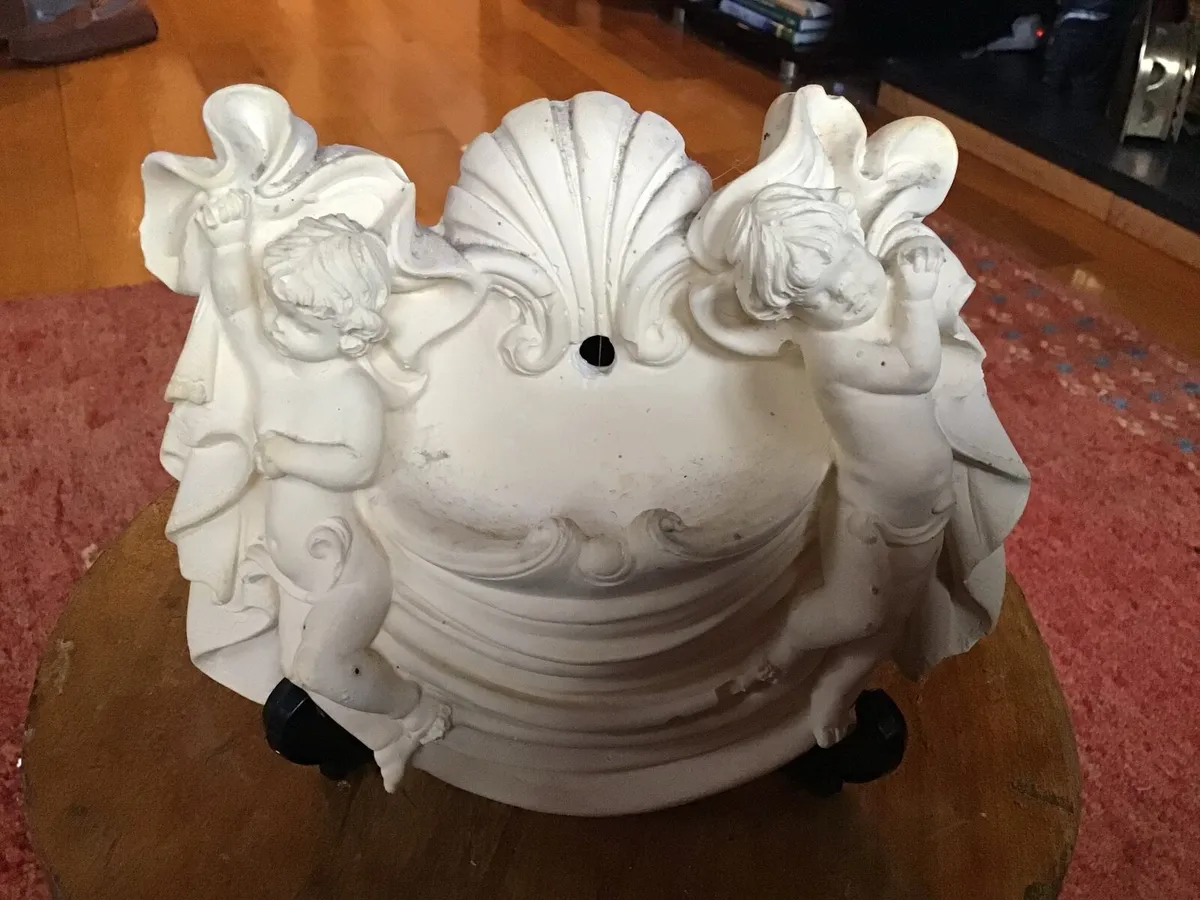 Vintage Plaster Cherub Water Font Wall Hanging - Image 1