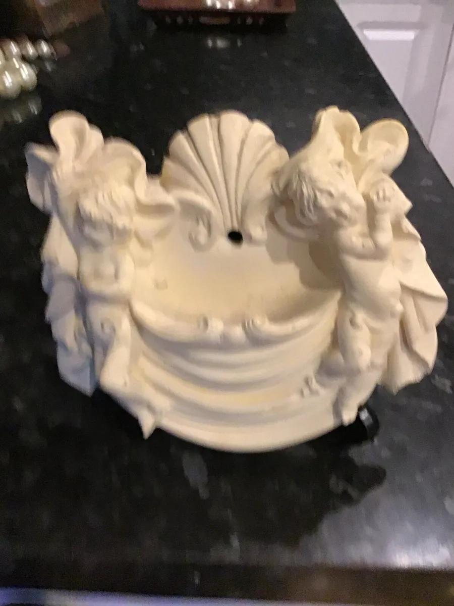 Vintage Plaster Cherub Water Font Wall Hanging - Image 2