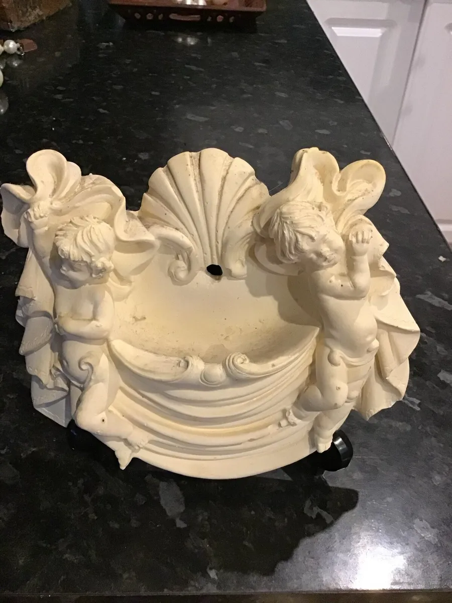 Vintage Plaster Cherub Water Font Wall Hanging - Image 3