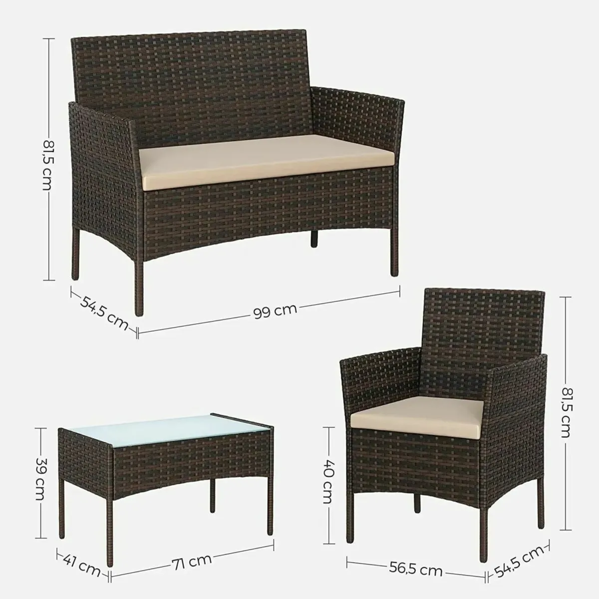 Rattan Chair 4pc Garden Set with Table & Cushions - Image 2