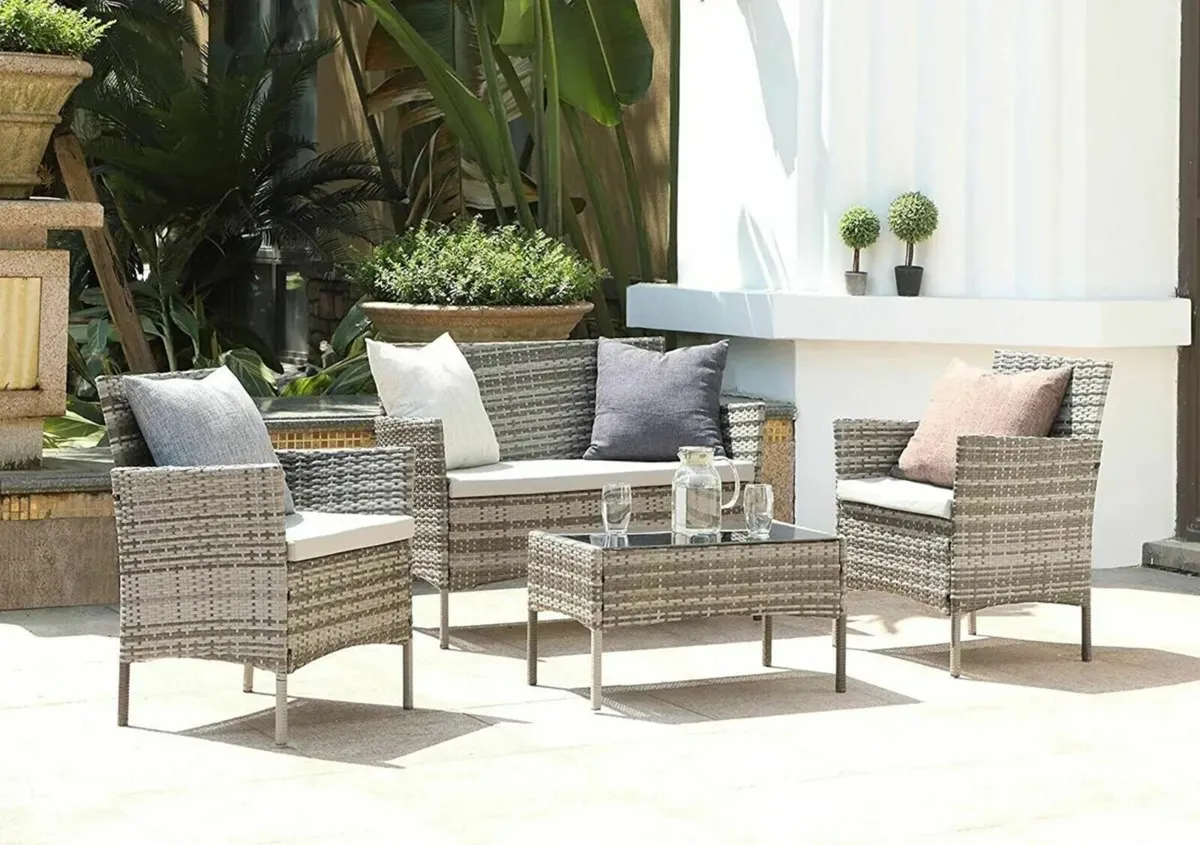 Rattan Chair 4pc Garden Set with Table & Cushions - Image 4