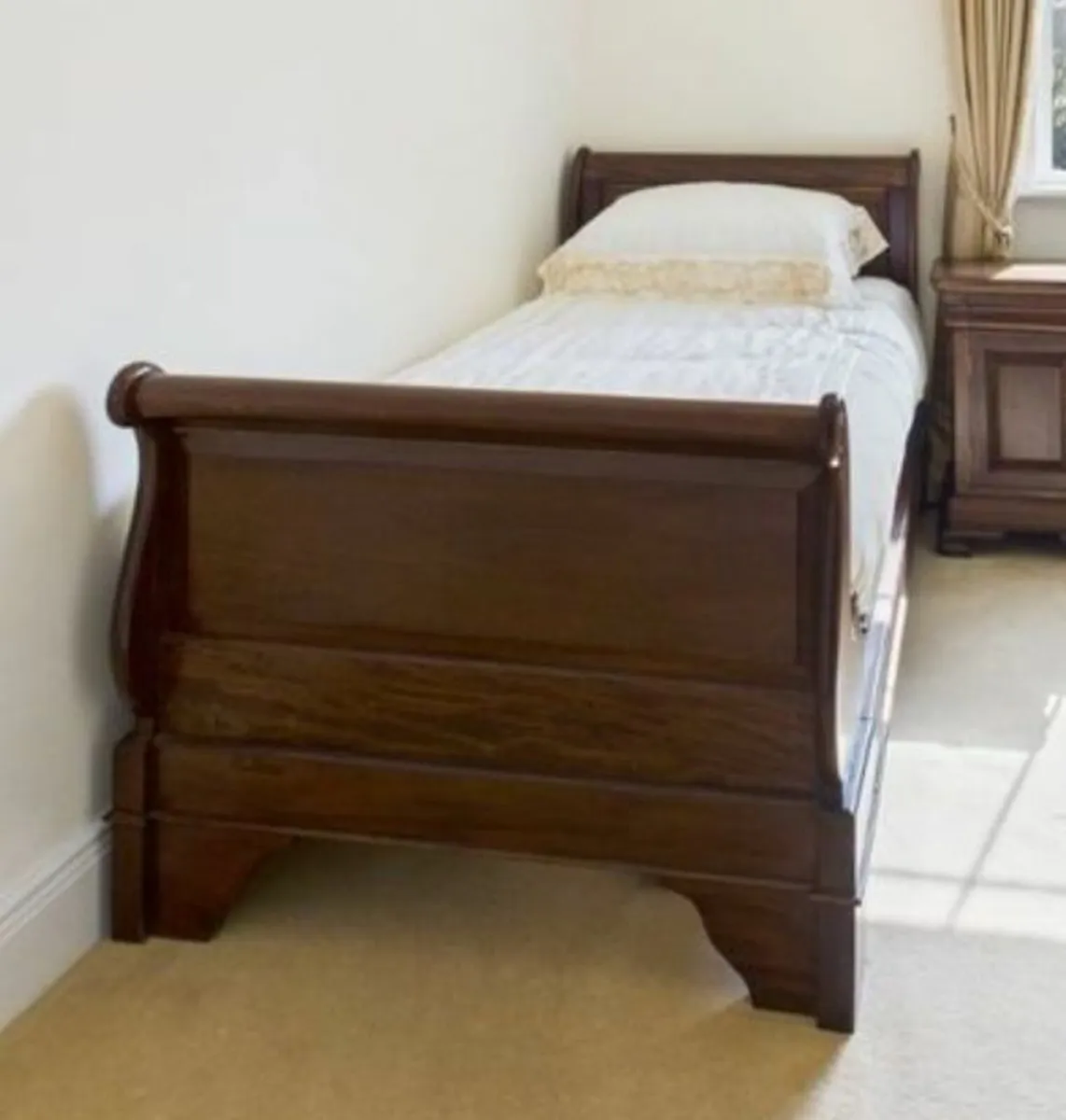 Solid Mahogany Sleigh Bed Frame & Bedside Locker - Image 1