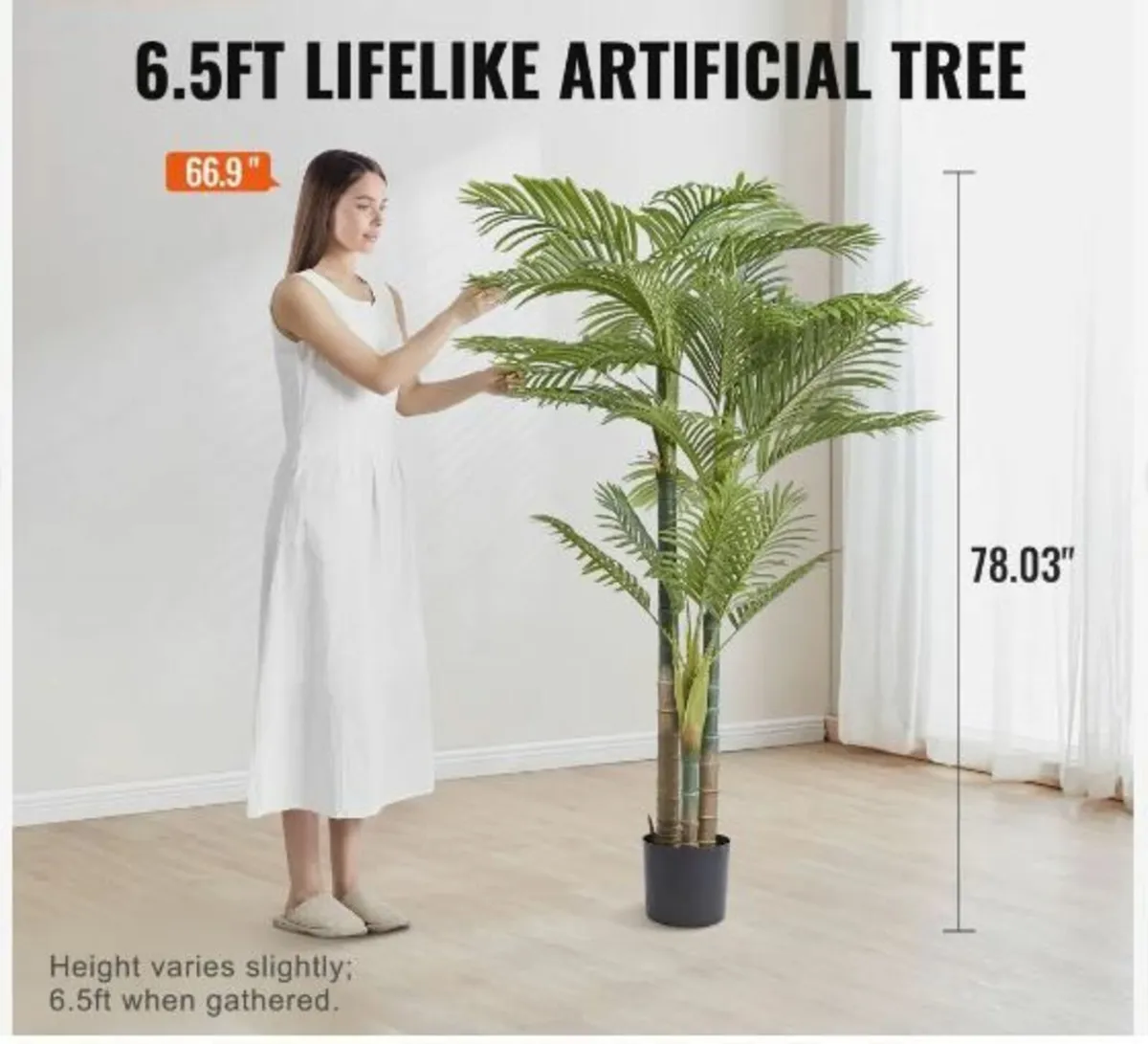 Artificial Gold Cane Palm Tree, 2m Tall - Image 2