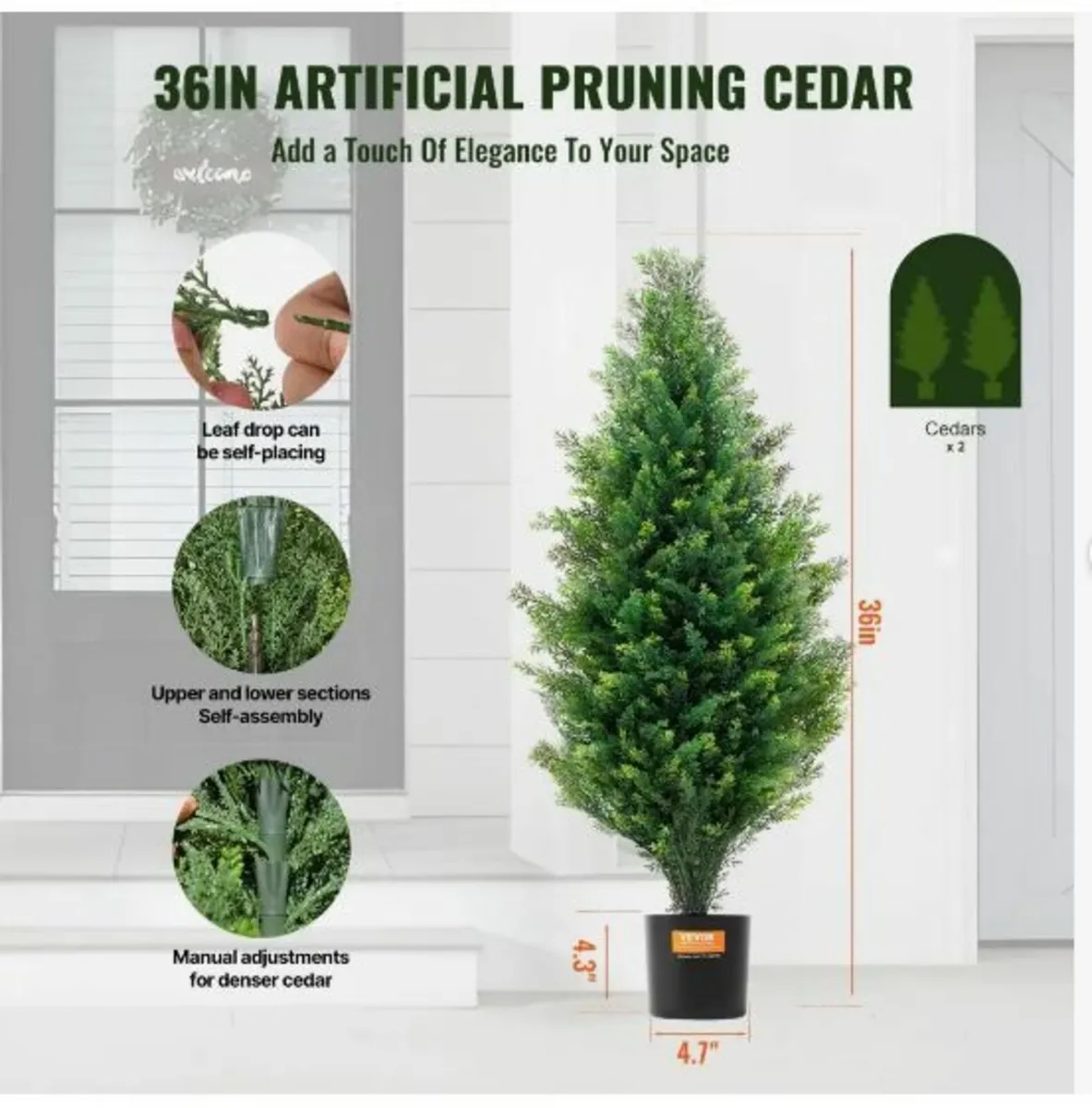 2 Pack 3' Artificial Cedar Topiary Tree - Image 2