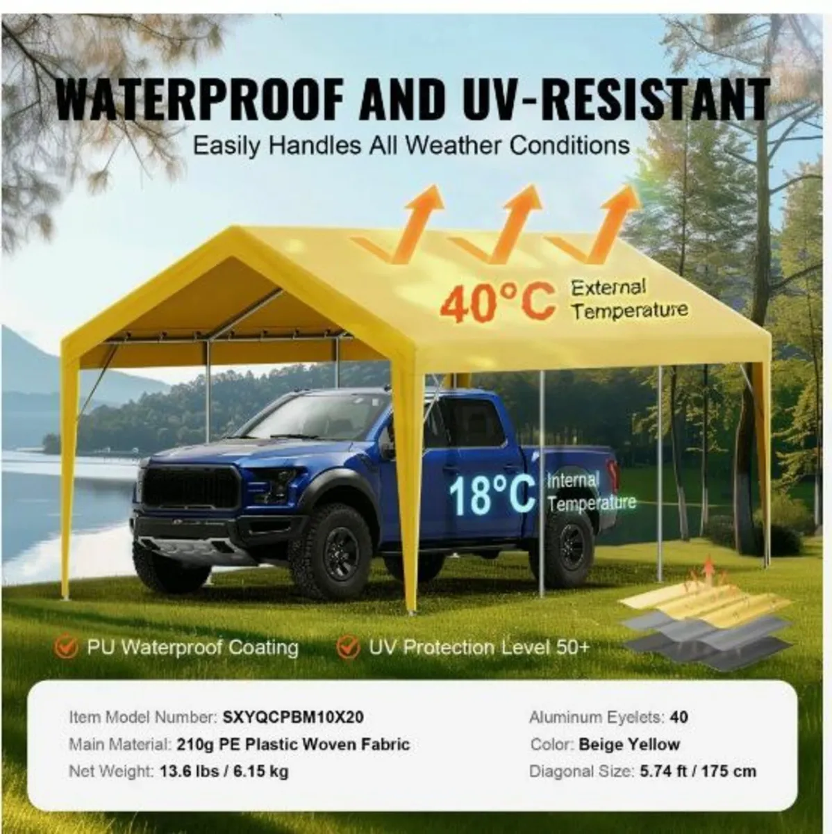 Carport Replacement Canopy Cover 10 x 20 ft - Image 2