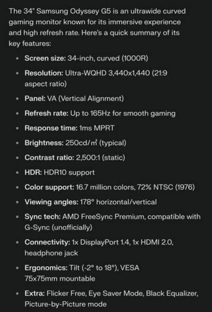 Samsung Odyssey g5 34 ultra wide monitor - Image 2
