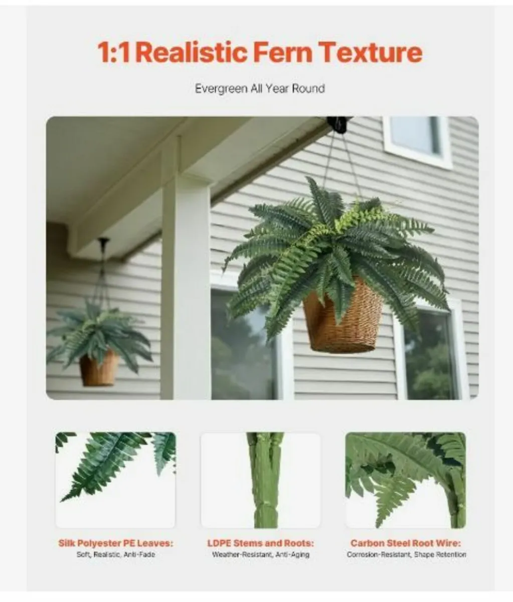 2Pcs Artificial Boston Ferns Plastic - Image 4