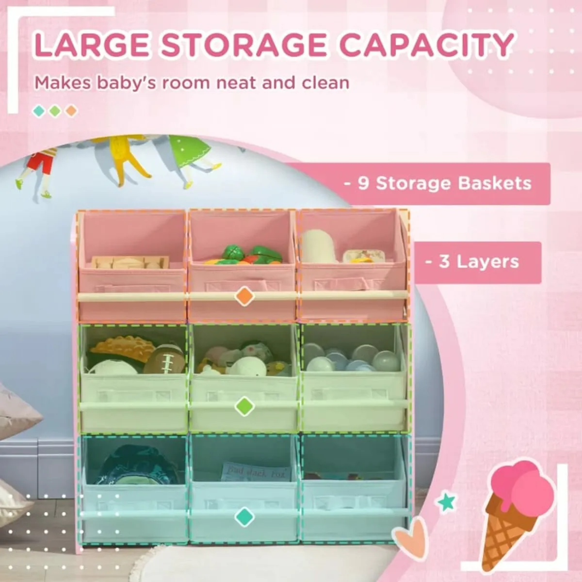 Kids Storage Rack, with Nine Removable Baskets, fo - Image 4
