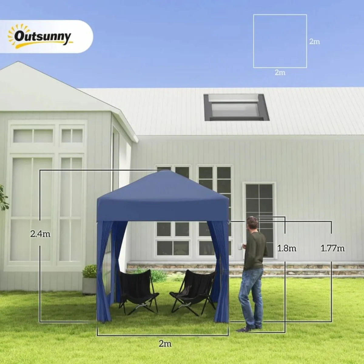 2 x 2 m Garden Pop Up Gazebo, Wedding Party Tent M - Image 2
