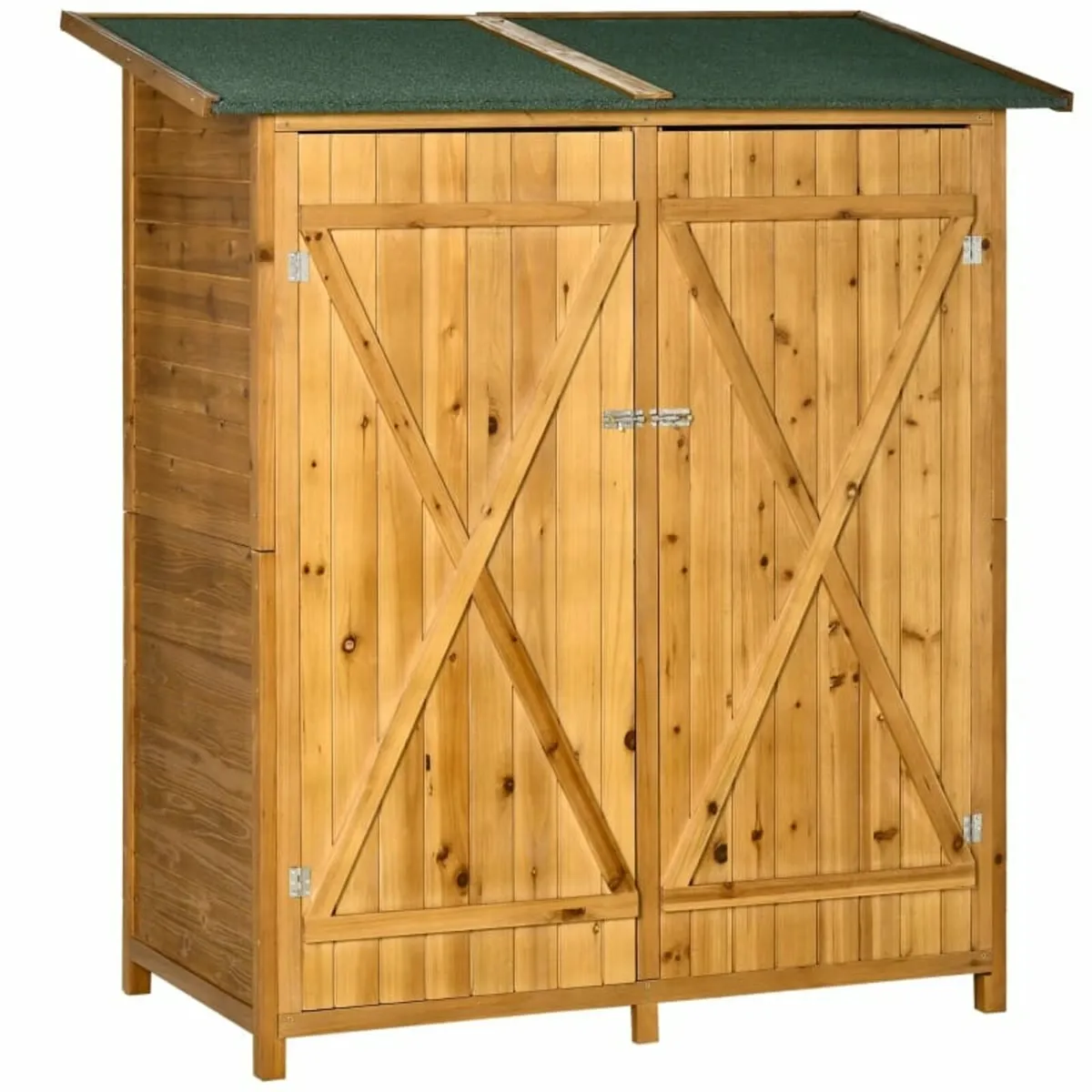 Garden Wood Storage Shed w/ Flexible Table, Hooks - Image 1