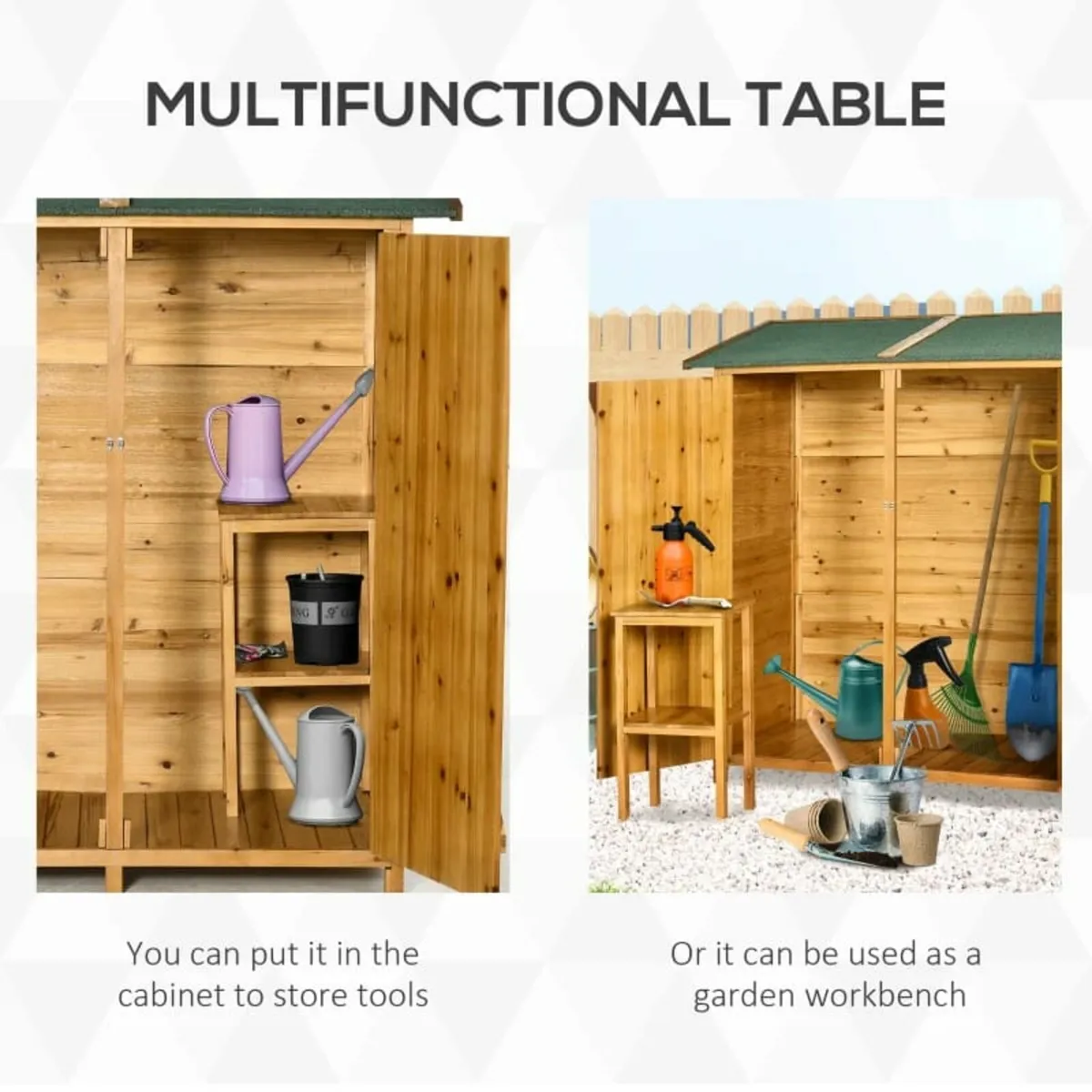 Garden Wood Storage Shed w/ Flexible Table, Hooks - Image 4