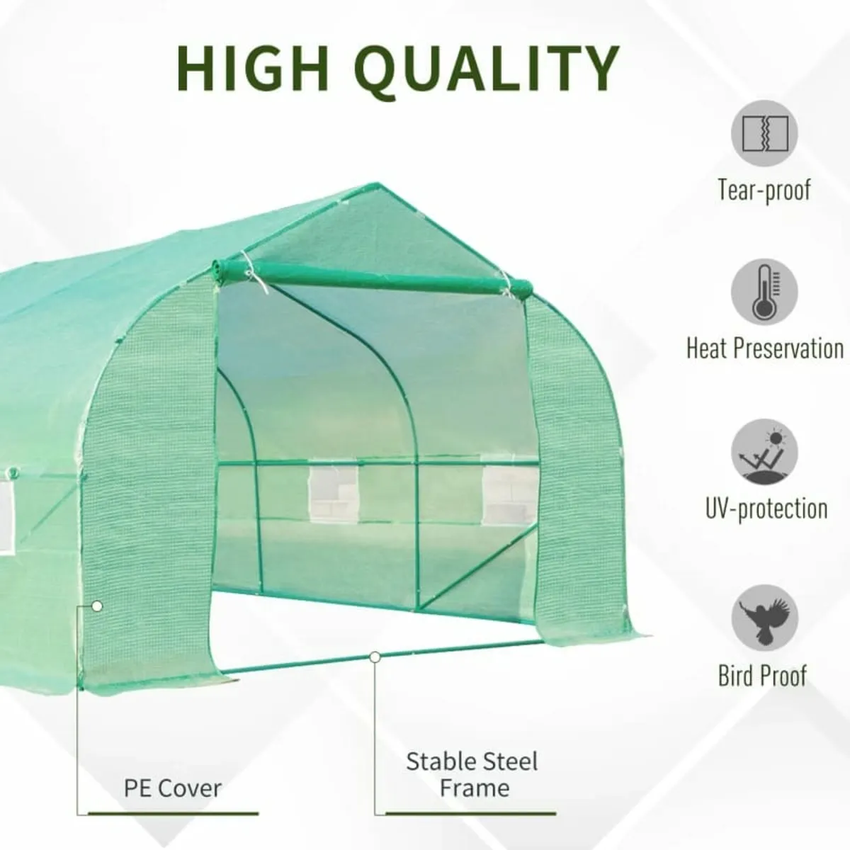 Polytunnel Greenhouse, 6Lx3Wx2H m-Green - Image 4
