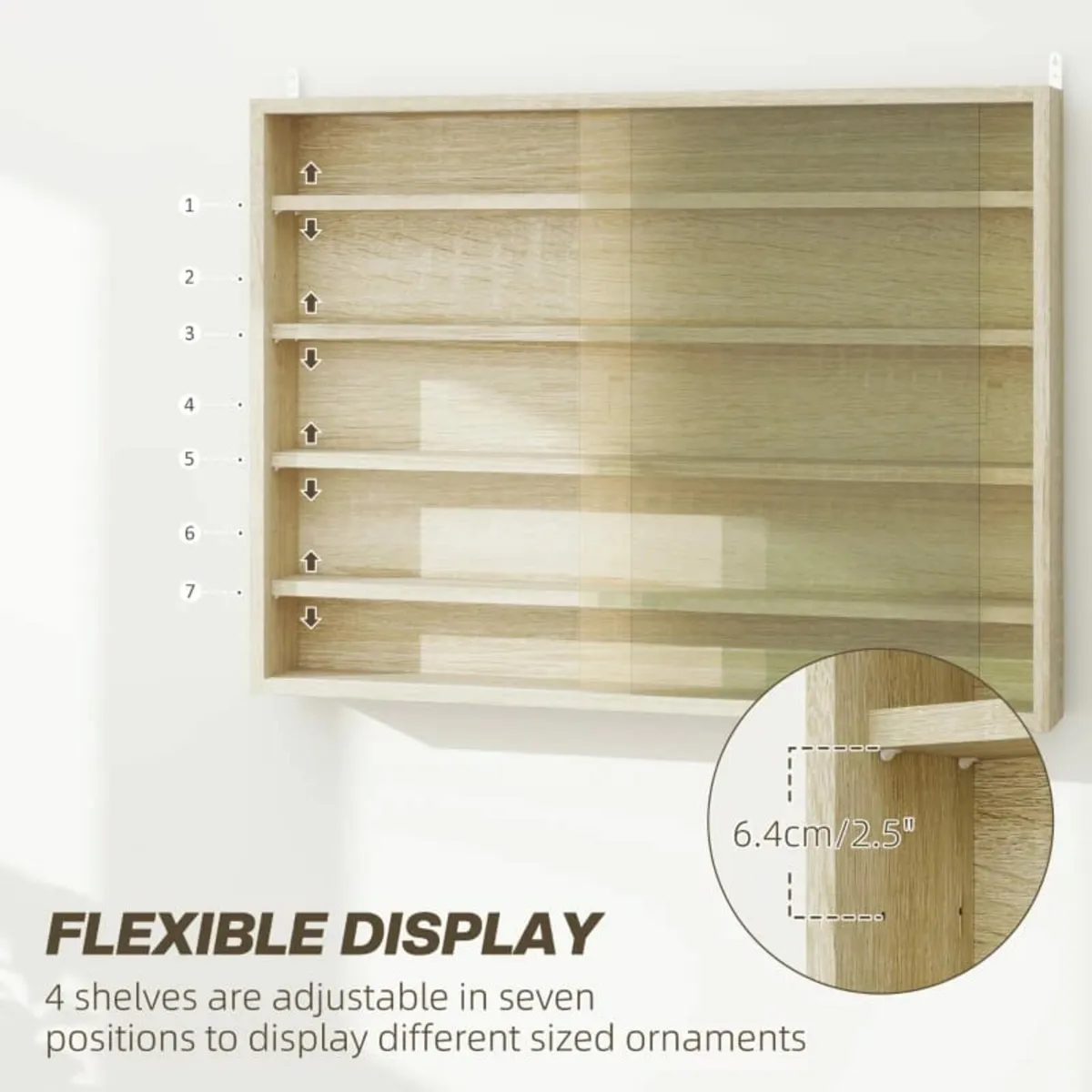 5-Tier Wall Display Shelf Unit Cabinet w/ 4 Adjust - Image 4