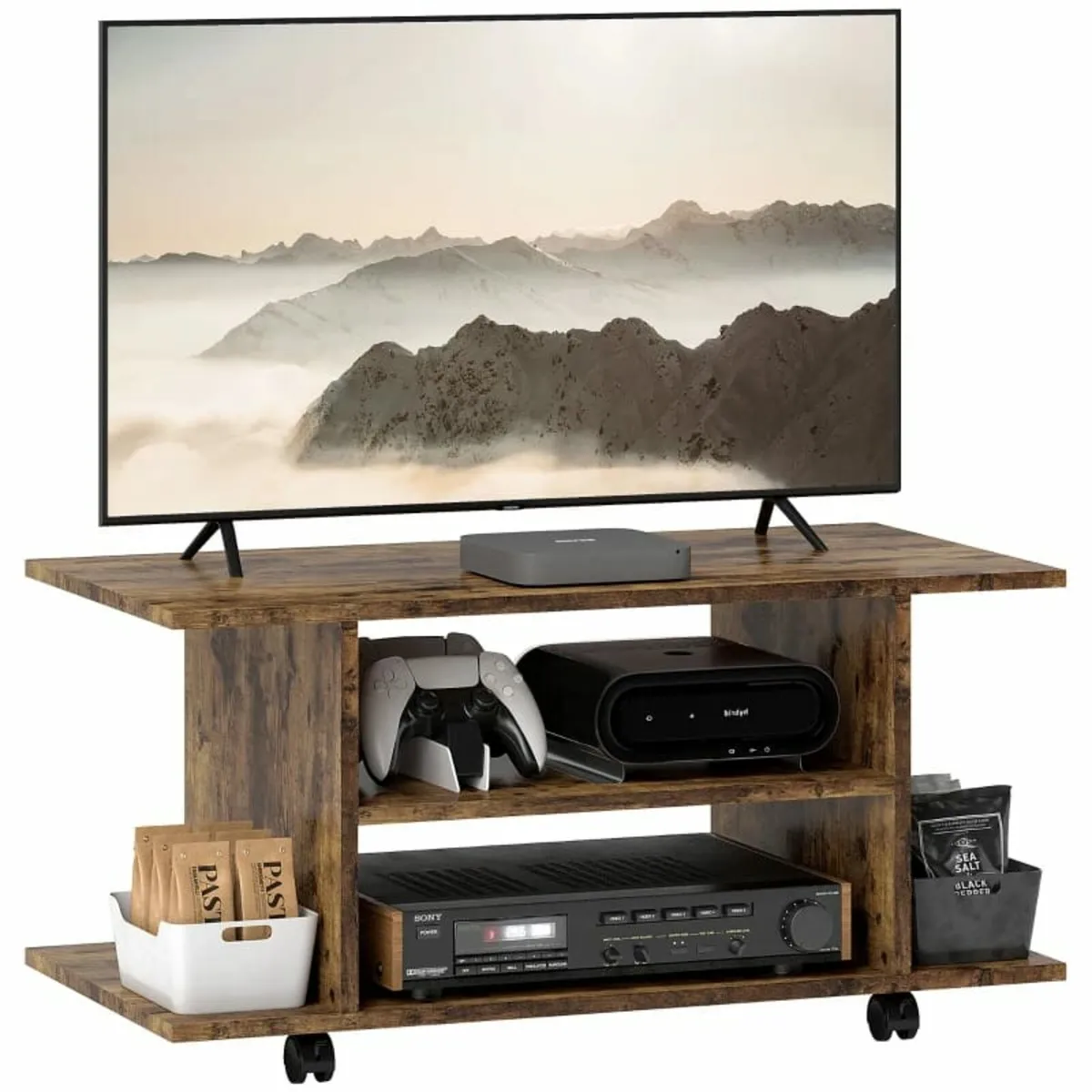 Modern TV Cabinet Stand Storage Shelves Table Mobi - Image 1