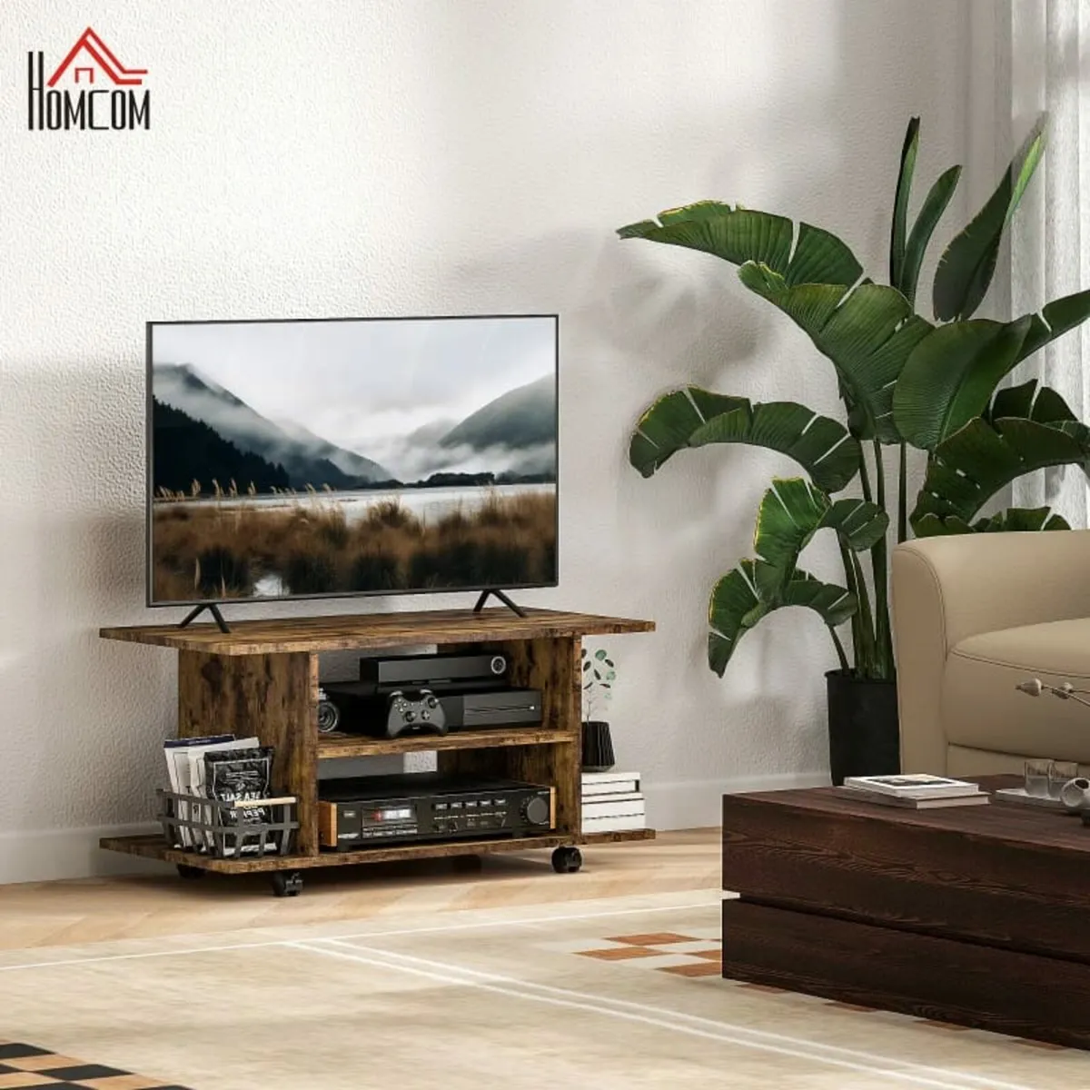 Modern TV Cabinet Stand Storage Shelves Table Mobi - Image 3