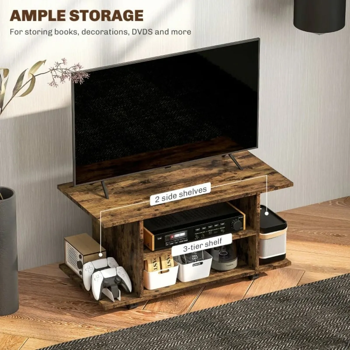Modern TV Cabinet Stand Storage Shelves Table Mobi - Image 4