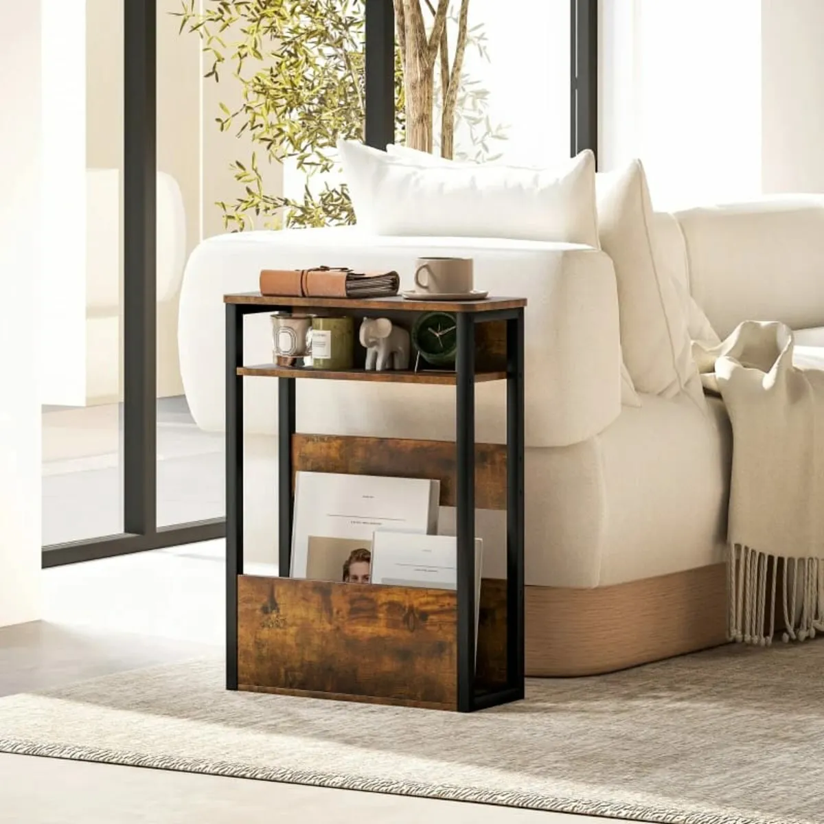 Industrial-Style Side Table - Black/Brown - Image 3