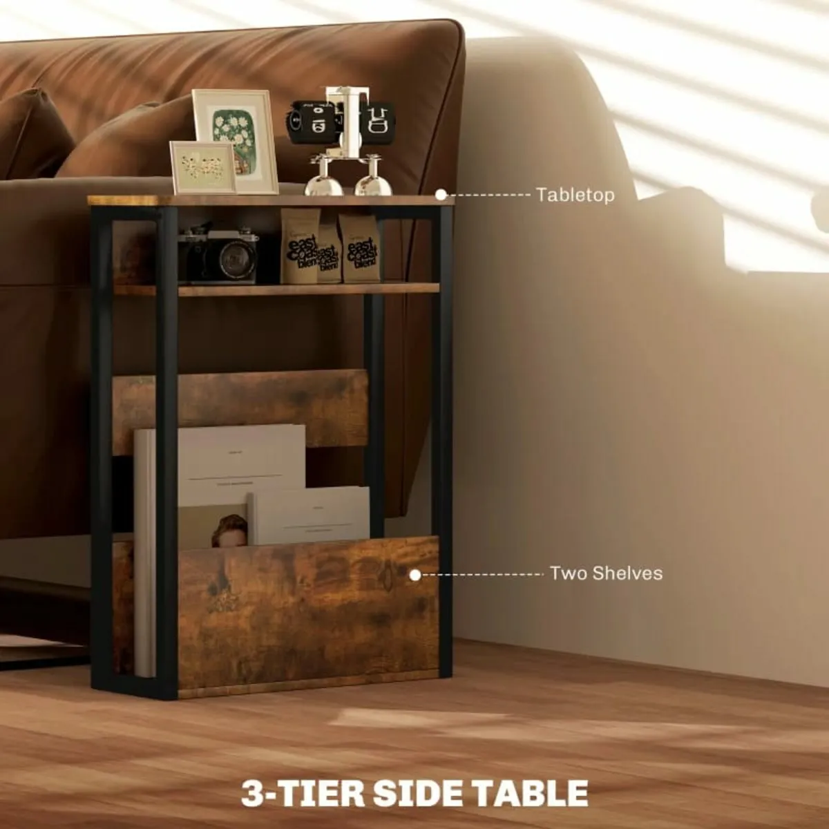Industrial-Style Side Table - Black/Brown - Image 4