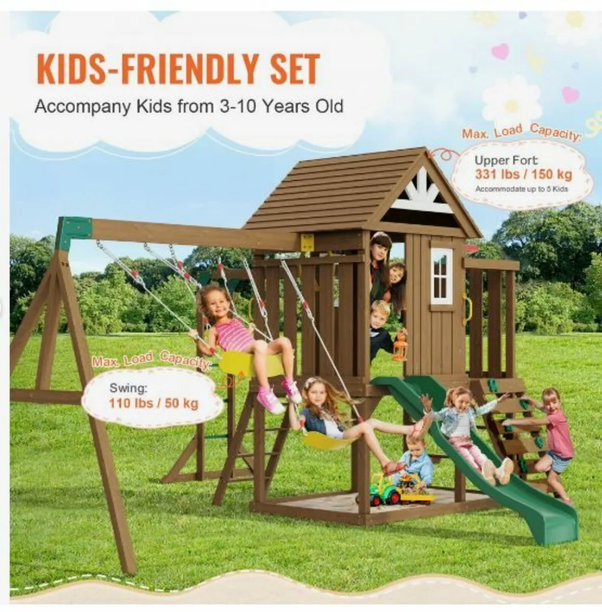 Wooden Swing Set 10 IN 1 Outdoor Playground Sets - Image 3