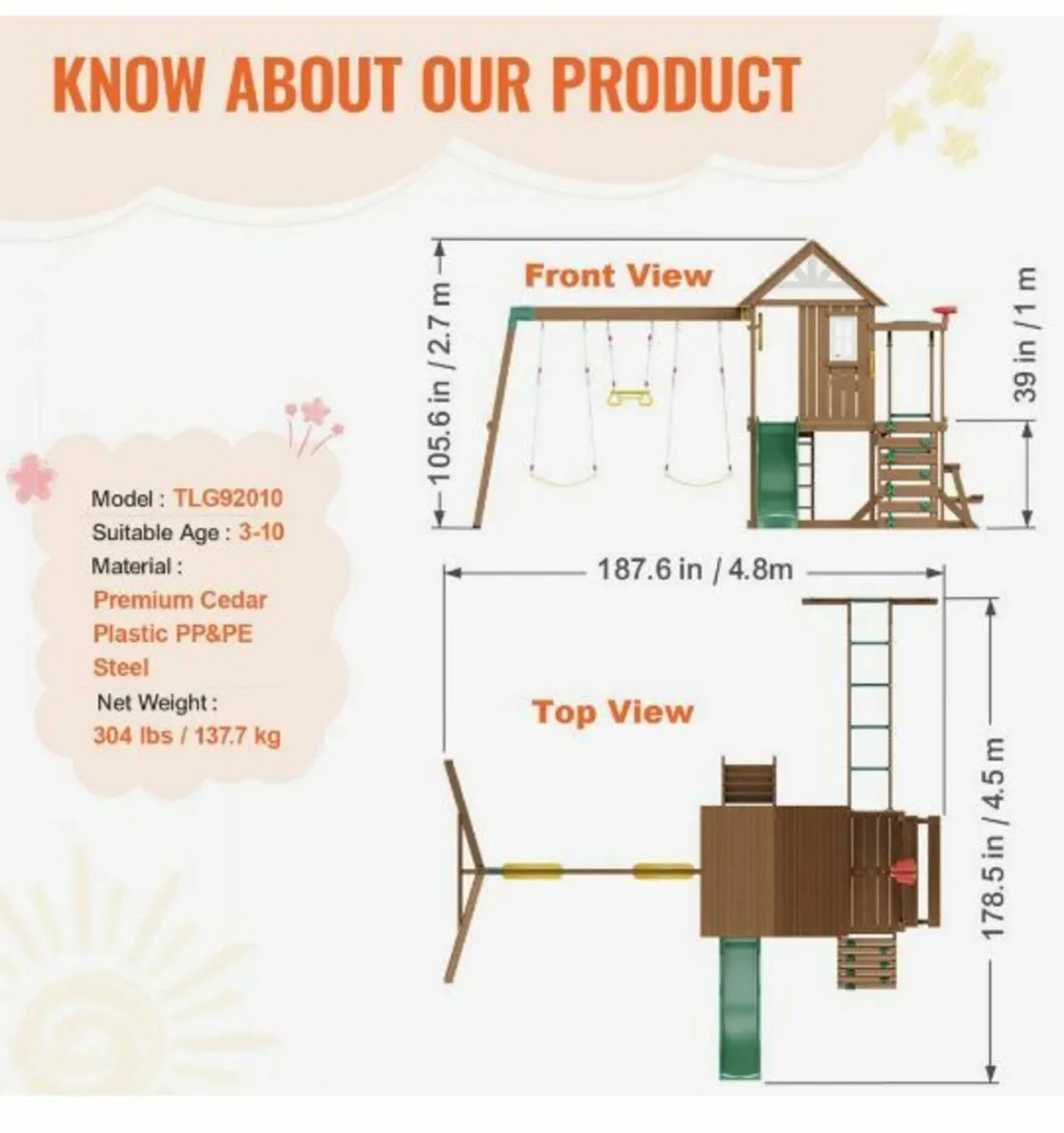 Wooden Swing Set 10 IN 1 Outdoor Playground Sets - Image 4