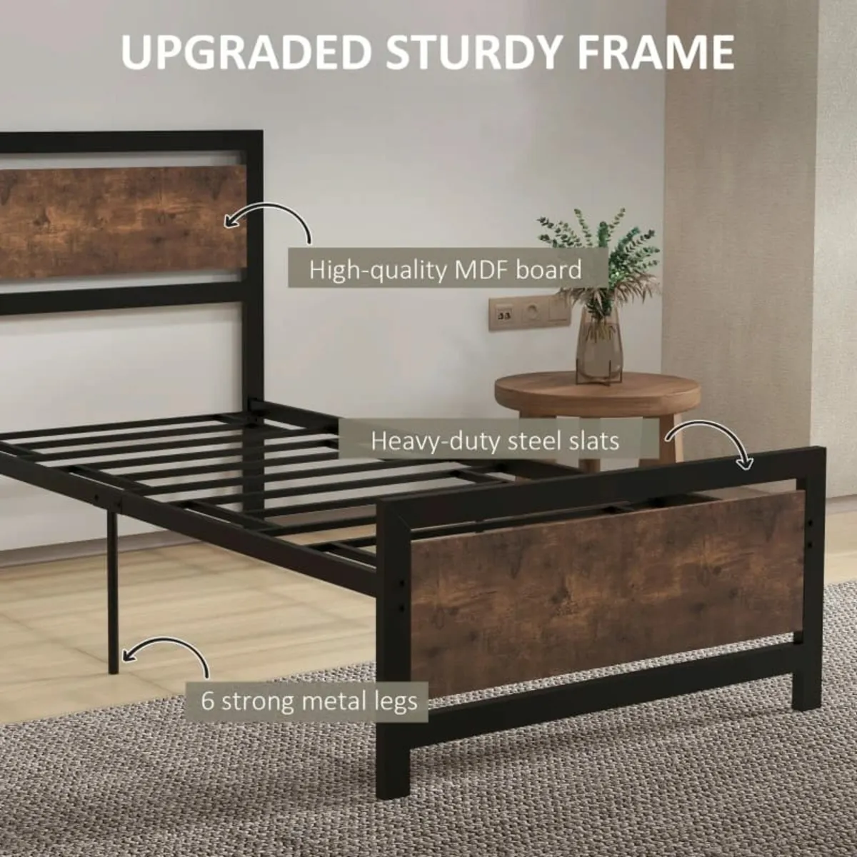 Single Size Metal Bed Frame with Headboard & Footb - Image 4