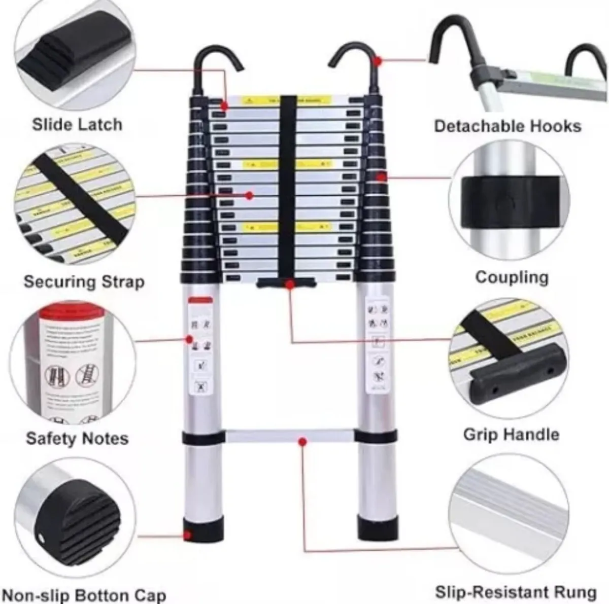 NEW 6.2m Metre Telescopic Ladder 20.3ft Ladders - Image 3